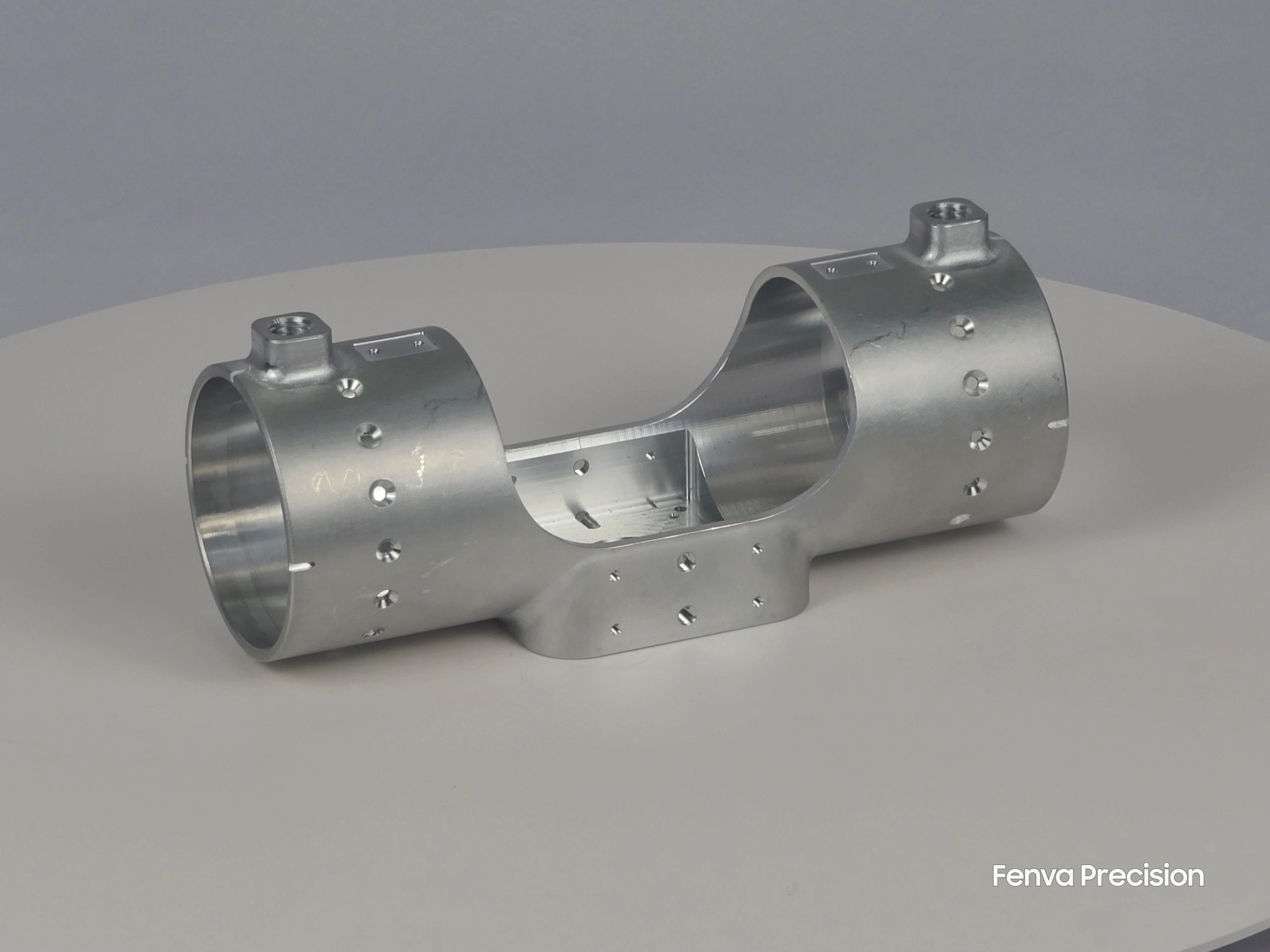 Mill-turn 6061 aluminium motor linkage for humanoid robotics, clear anodized